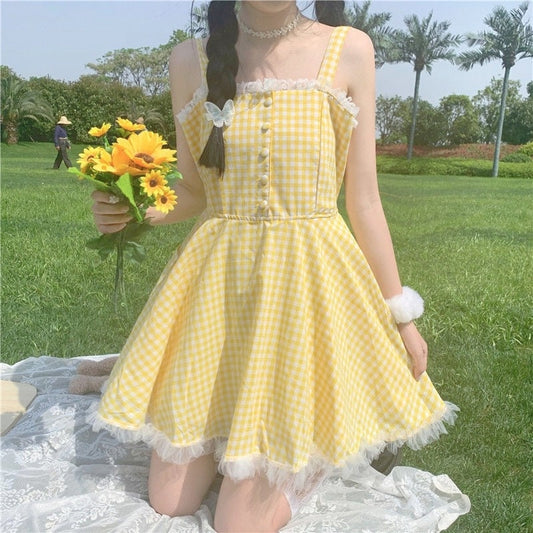 Yellow Plaid Babydoll Dress